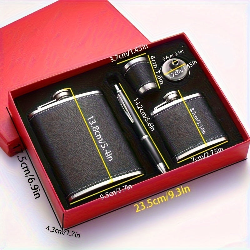 1 Set 8oz/1pc 30Z/1pc 80Z Black Leather Flask 8oz 18/8 stainless steel soft touch leather wrapped Flask Gift Set 2 cups and chimney 100% leak-proof whiskey and rum and vodka bottle body for both men and women