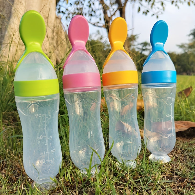 Food Feeder, Silicone Feeding Bottle With Spoon And Suction, Food Processor, 90ml Food Rice Paste Spoon Tableware, Halloween, Thanksgiving, Christmas Gift Easter Gift