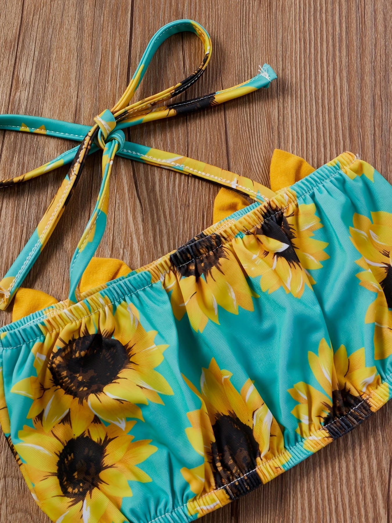 3pcs Baby Girls Bikini Tankini Swimsuit Sunflower Graphic Bow .