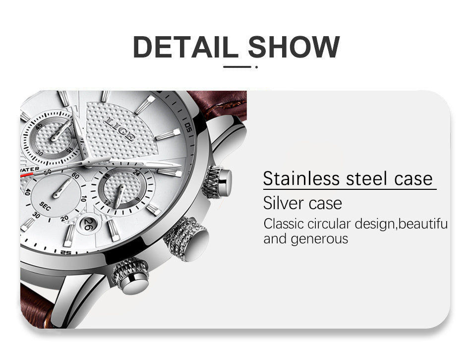 Watches Mens  LIGE Top Brand Luxury Casual Faux Leather Quartz Men's