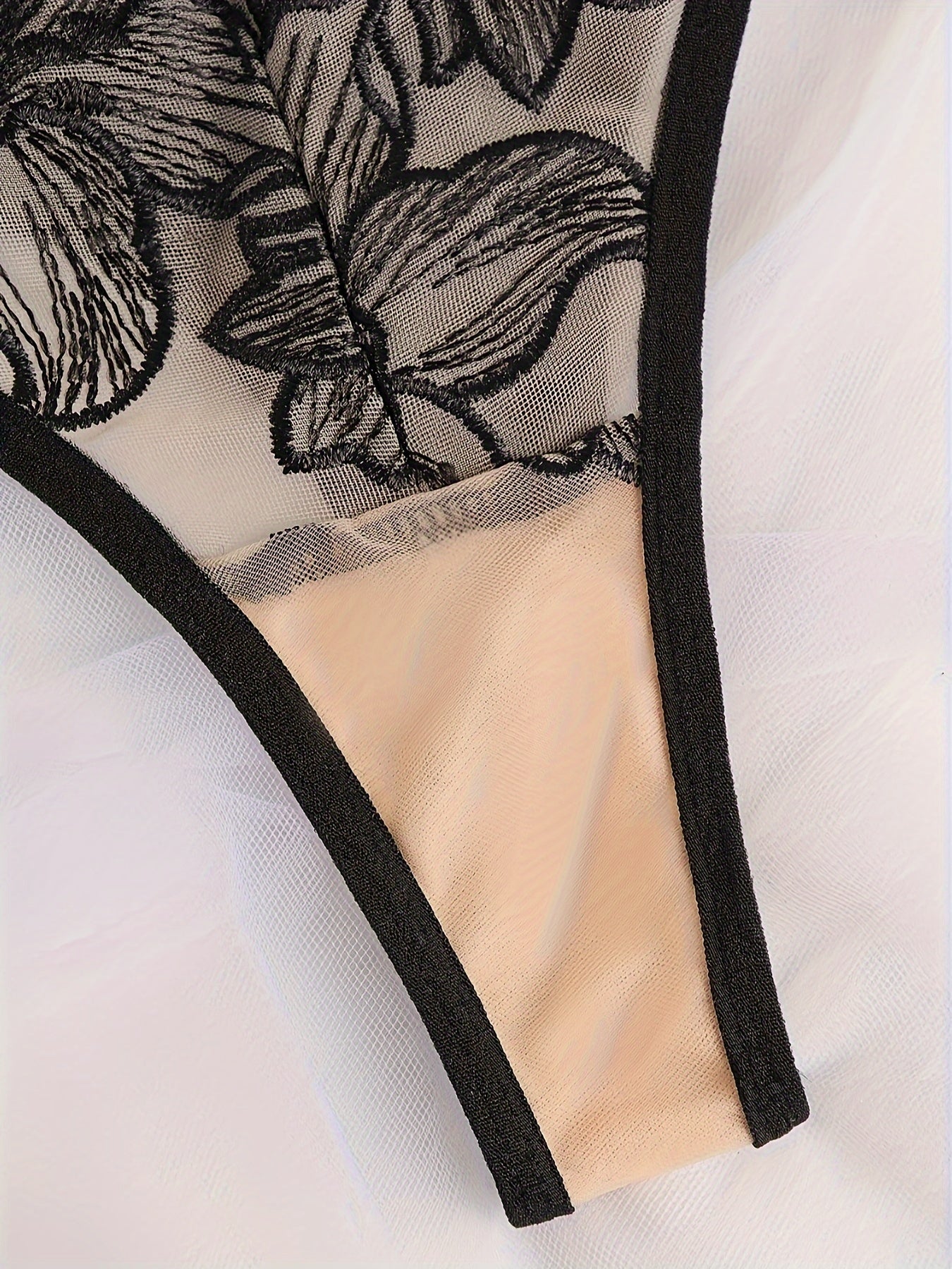 Sexy Floral Embroidery Lace Bra & Panty, Heart Ring Decor Bra'/MH