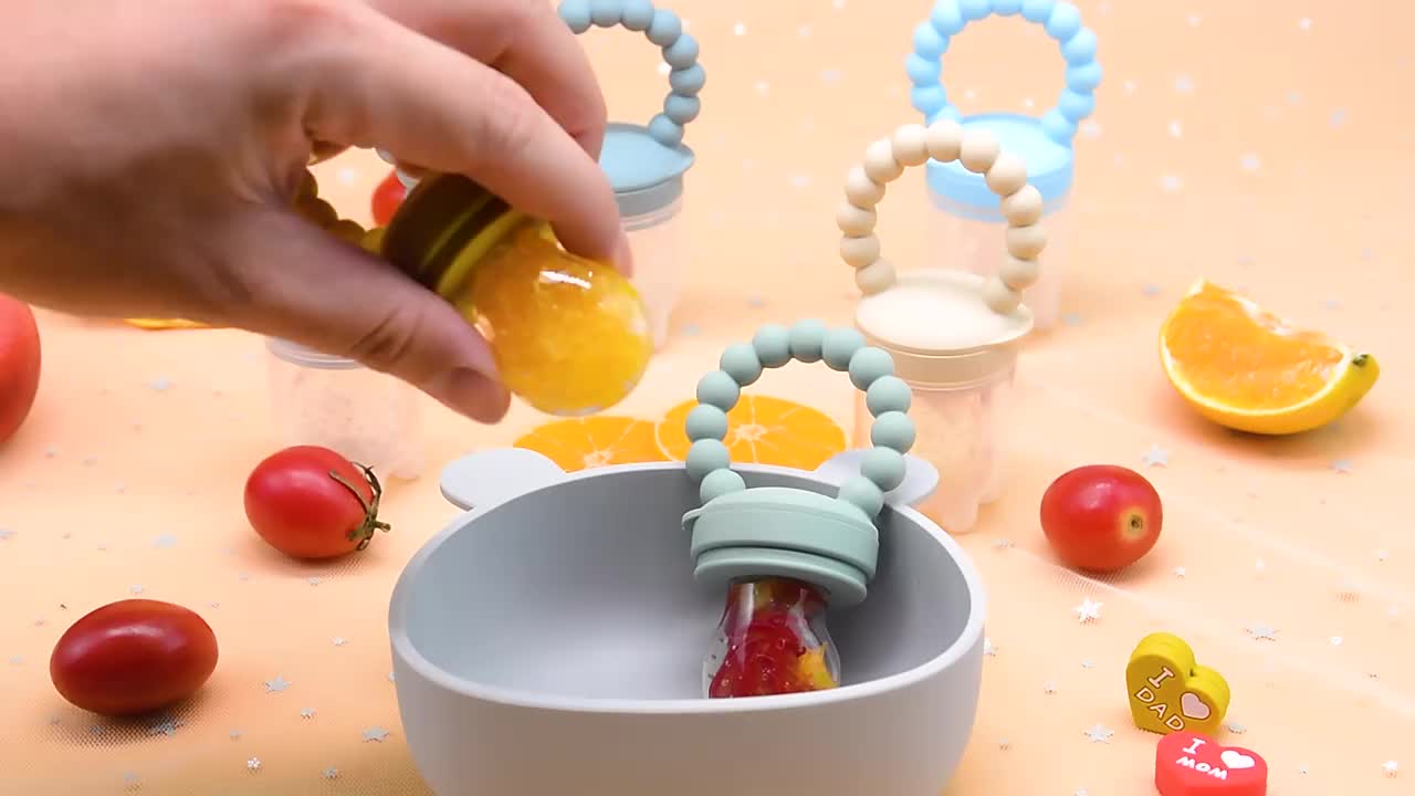 3pcs Children's Silicone Fruit & Vegetable Feeder With Handle - Perfect Food Supplement Pacifier, Christmas, Halloween, Thanksgiving Day Gift