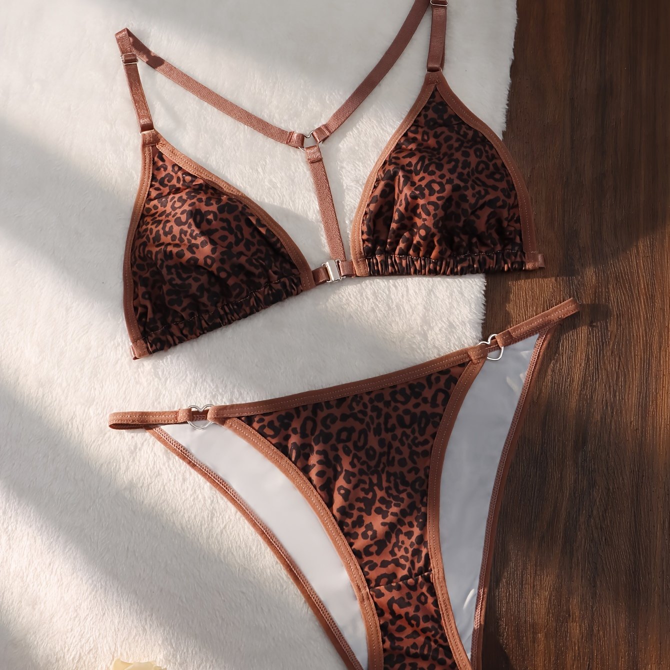 Sexy Lingerie Set, Leopard Print Front Closure Cami Bra & Panties, /MH