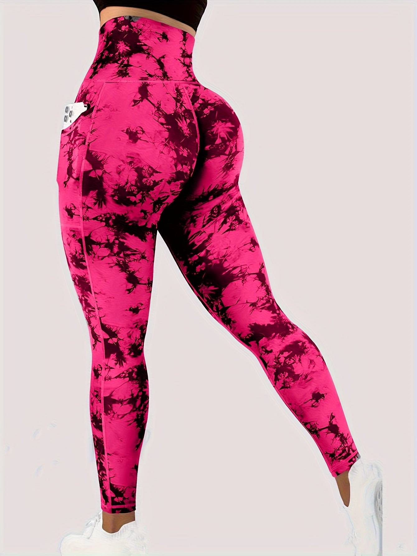 Women'S High-Waist Tie-Dye Yoga Leggings with Front Button Closure & Pockets .