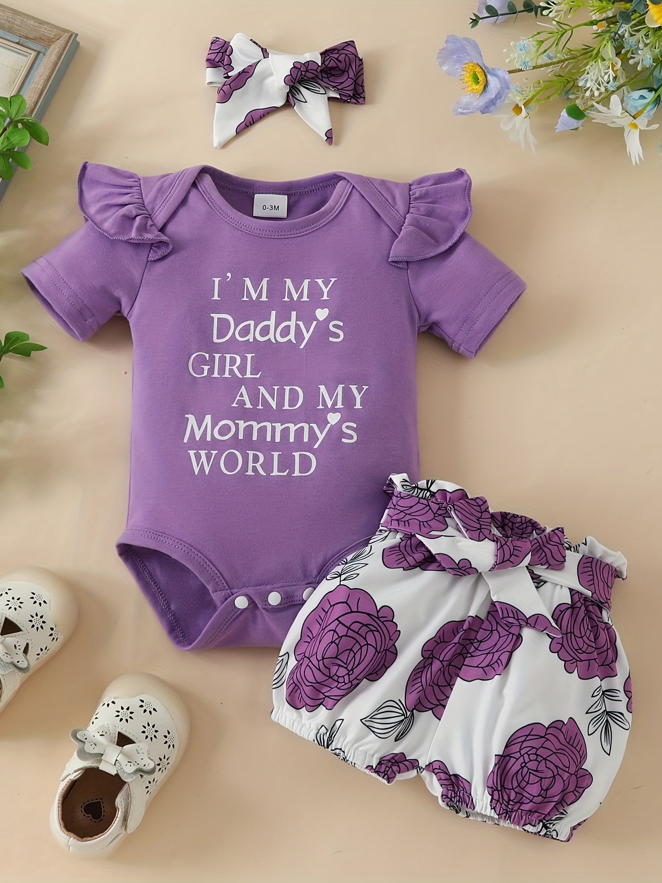 3pcs Short Sleeve & Shorts Set for Newborns - "I'm Daddy's Girl"