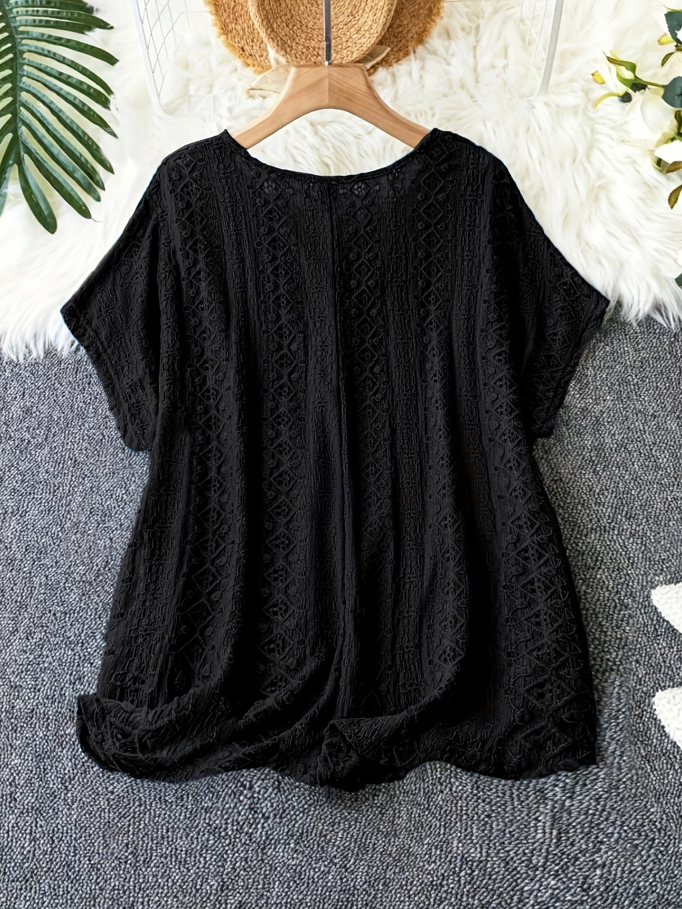 Plus Size - Women'S Elegant V-Neck Bat Sleeve T-Shirt - Slim Fit,