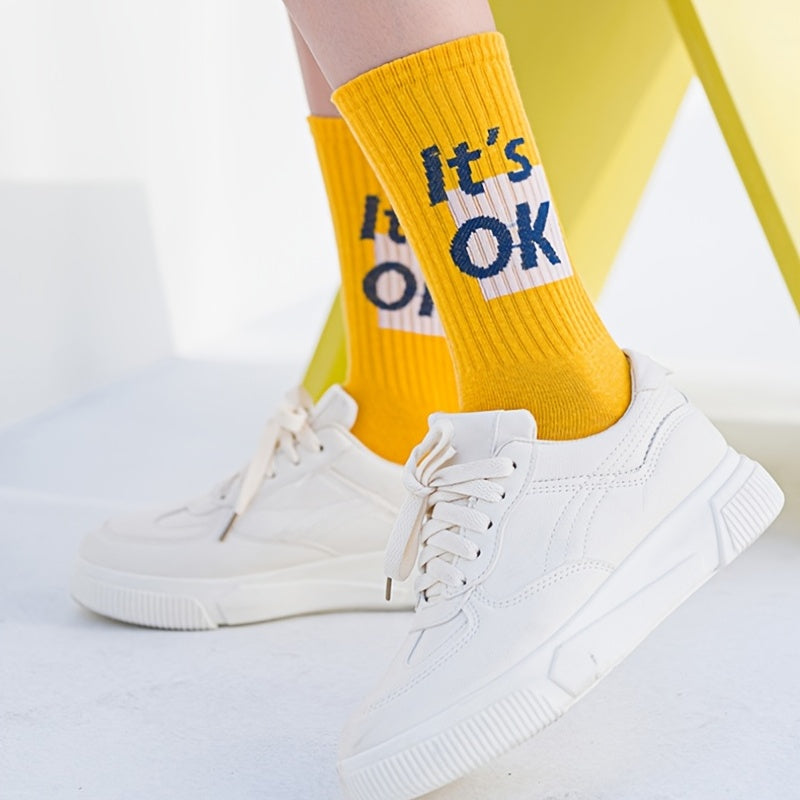 5/10 Pairs Letter Print Socks, , Women's Stockings ./MH
