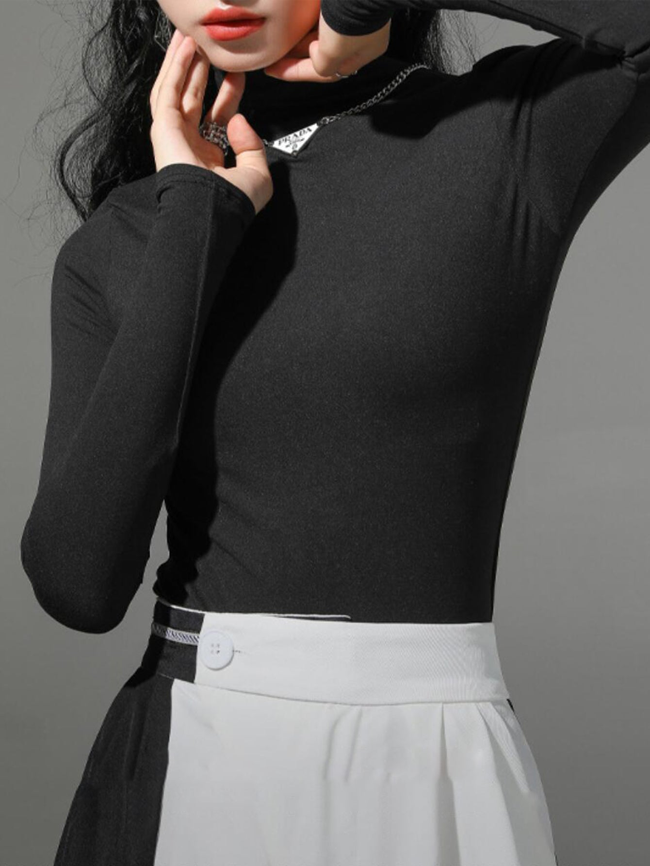 Women's High Neck Long Sleeve Turtleneck Top .