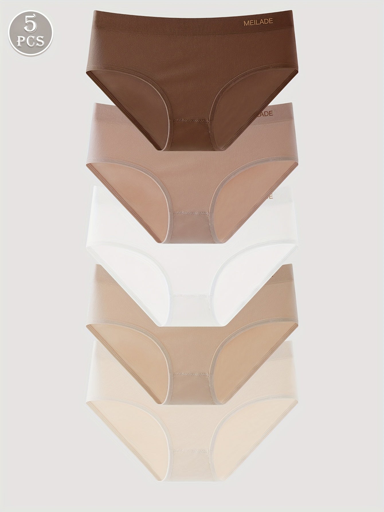 5pcs Seamless Panties Mid Waist Maillard Color Women'S Briefs Lifting High '/MH