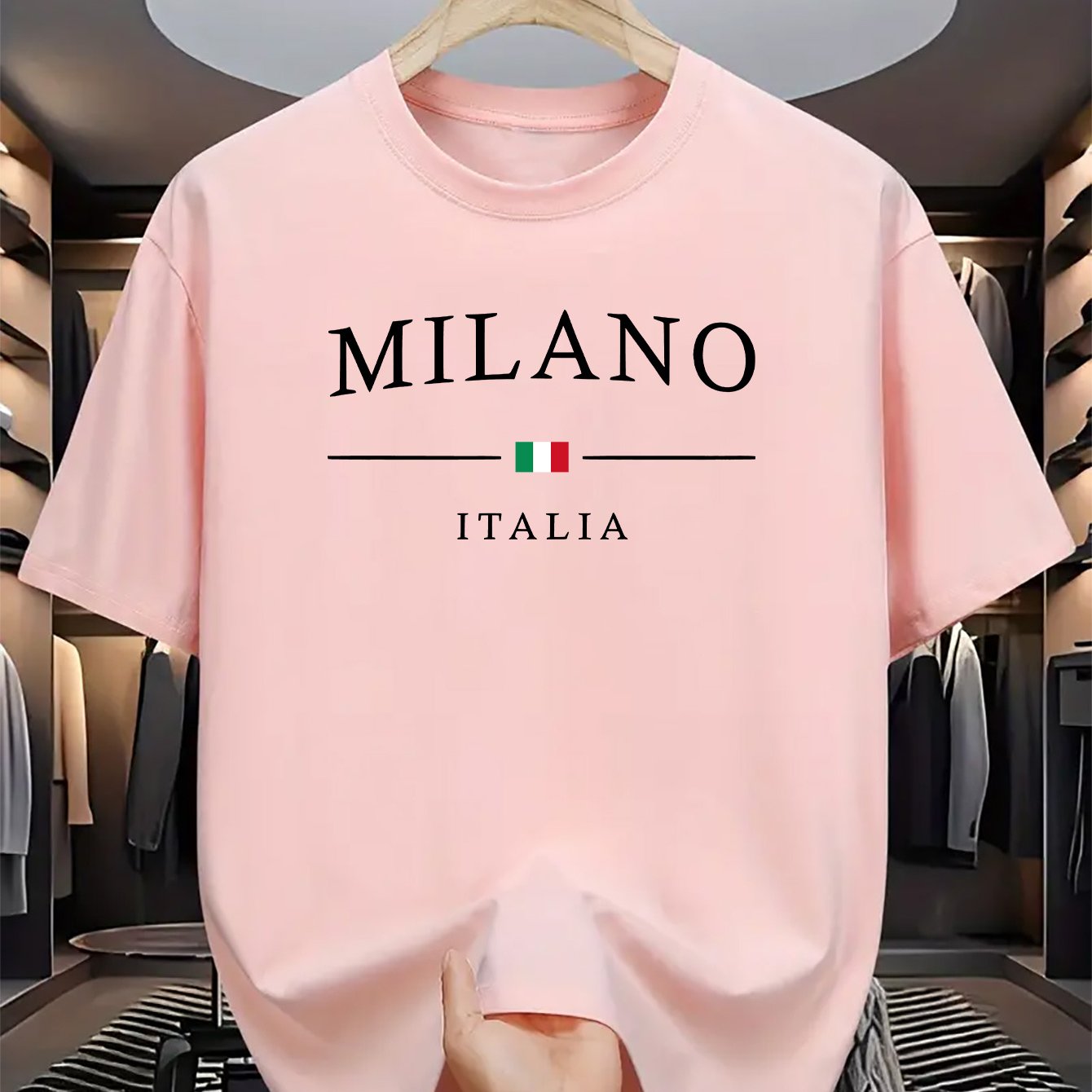 Men's Letter MILANO ITALIA Print Short Sleeve T-Shirts,