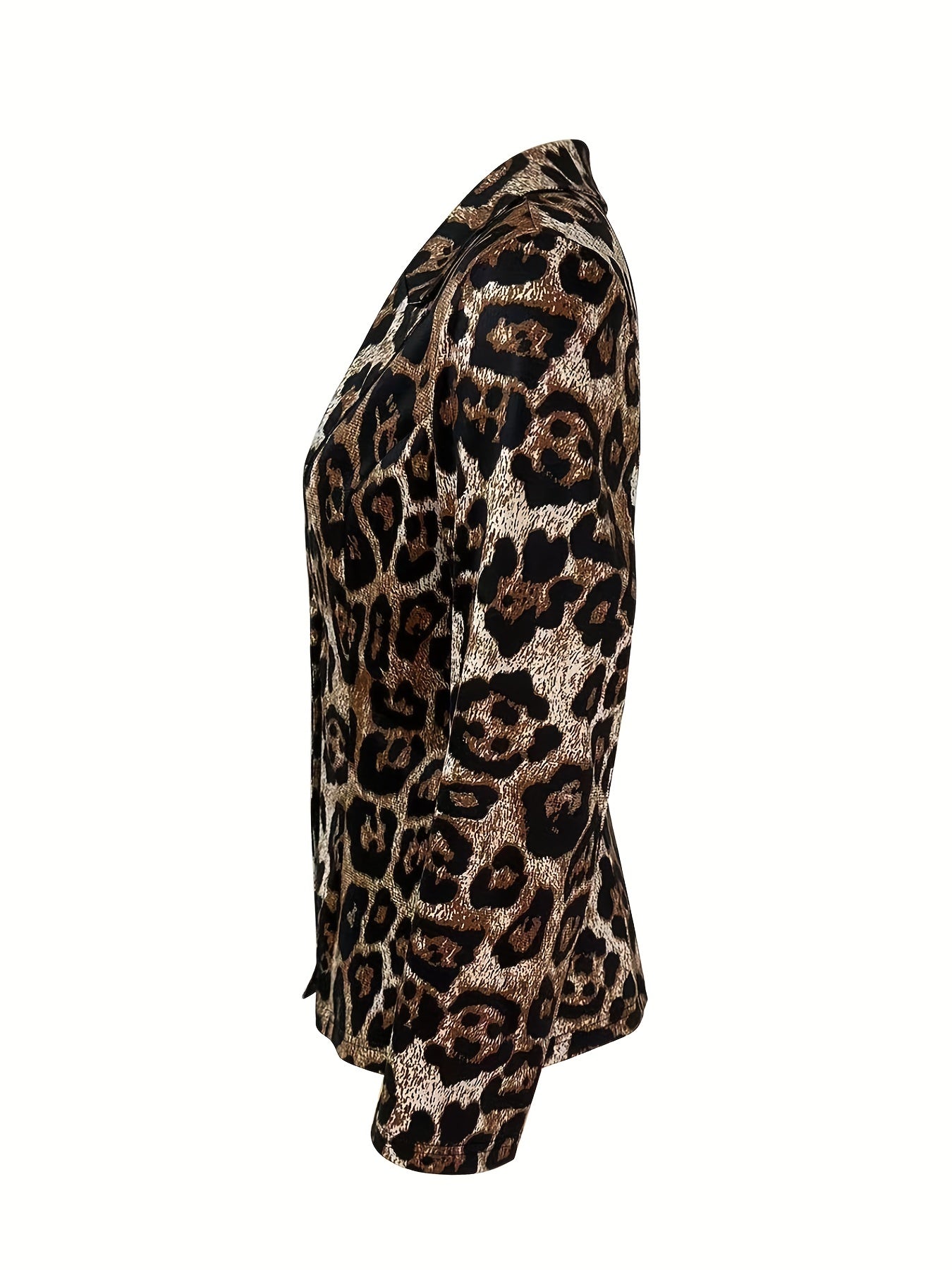 Leopard Print One Button Blazer, Casual Lapel Long Sleeve .