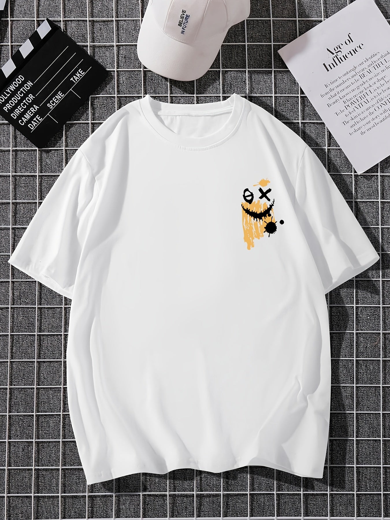 Men's Casual Crew Neck Short Sleeve T-shirt With Smile Print