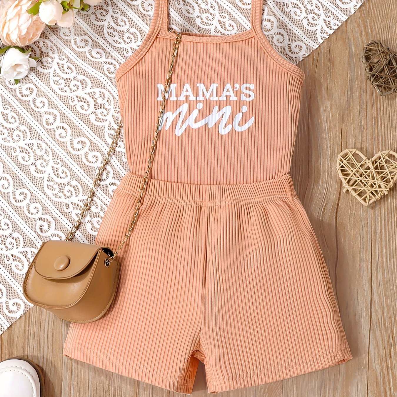 2pcs Toddler Girls Letter "MAMA'S MINI" Graphic Cami Top