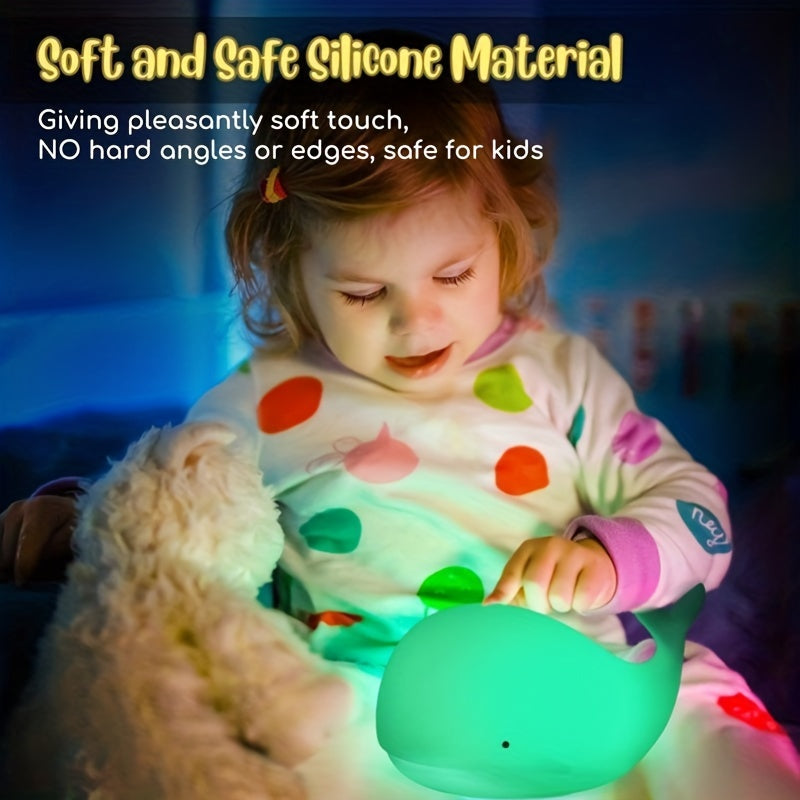 7 Colors Whale Kawaii Night Light - Rechargeable, Color-Changing, Silicone, Christmas and Halloween Gift Lamp with Soft Glowing Effect