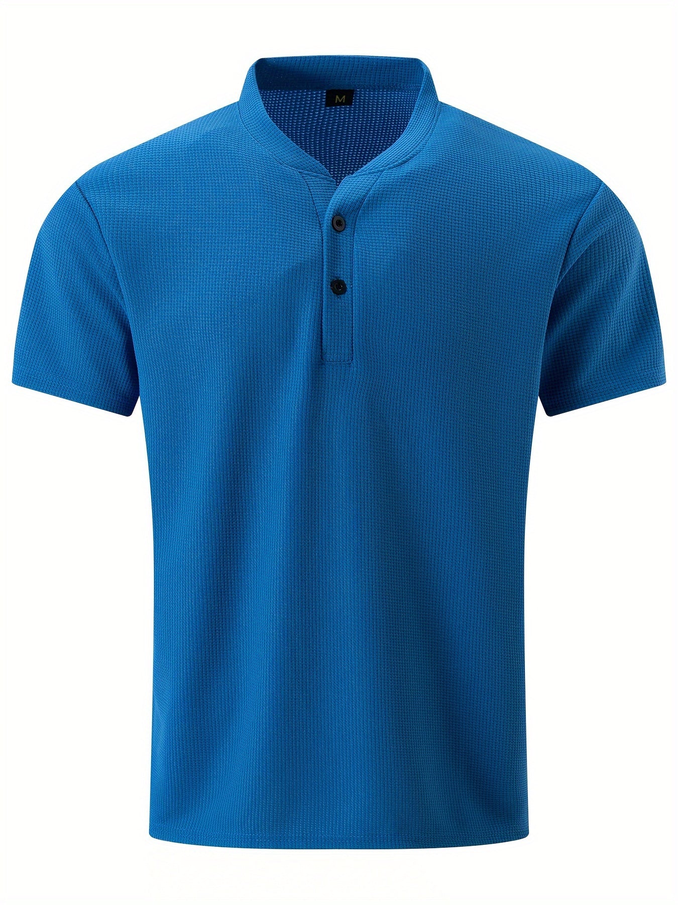 Men's Solid Waffle Stand Collar Short Sleeve Golf Shirts,