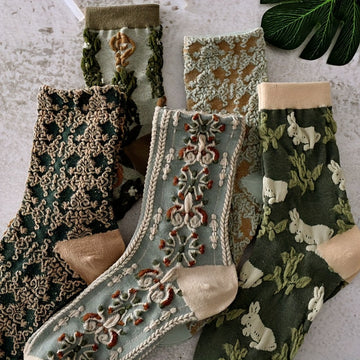 5 Pairs Floral Print Socks, Comfy & Cute Mid Tube Socks, /MH