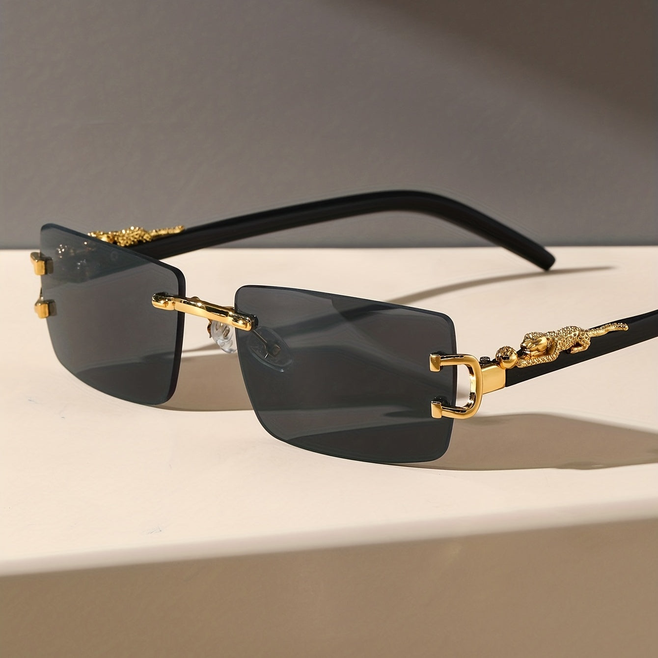 Cheetah Leopard Rectangle For Women Men Rimless Animal Charm