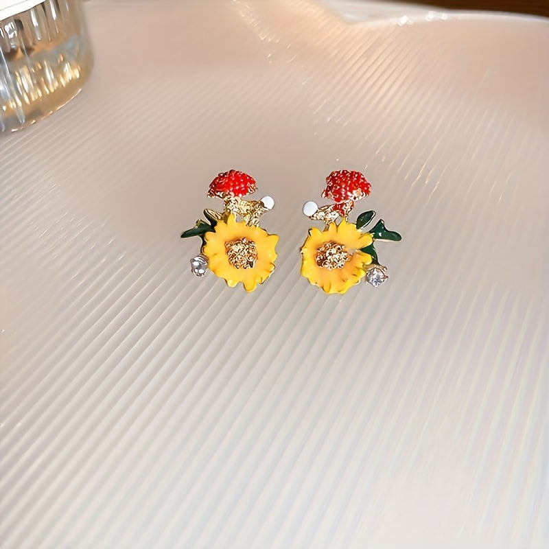 Vibrant Orange Flower Rhinestone Stud Earrings - Dazzling Embellishments, Classic Style, Perfect Gift for Her - Ideal Spring Summer Holiday Accessory