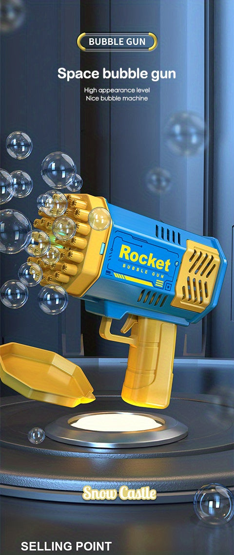 40-hole electric bubble Machine Handheld Gatling Automatic Bubble Gun Children's Portable Outdoor Party Toy LED Light Hair Dryer, As Halloween, Chrismas Gift ( without bubble liquid and battery)