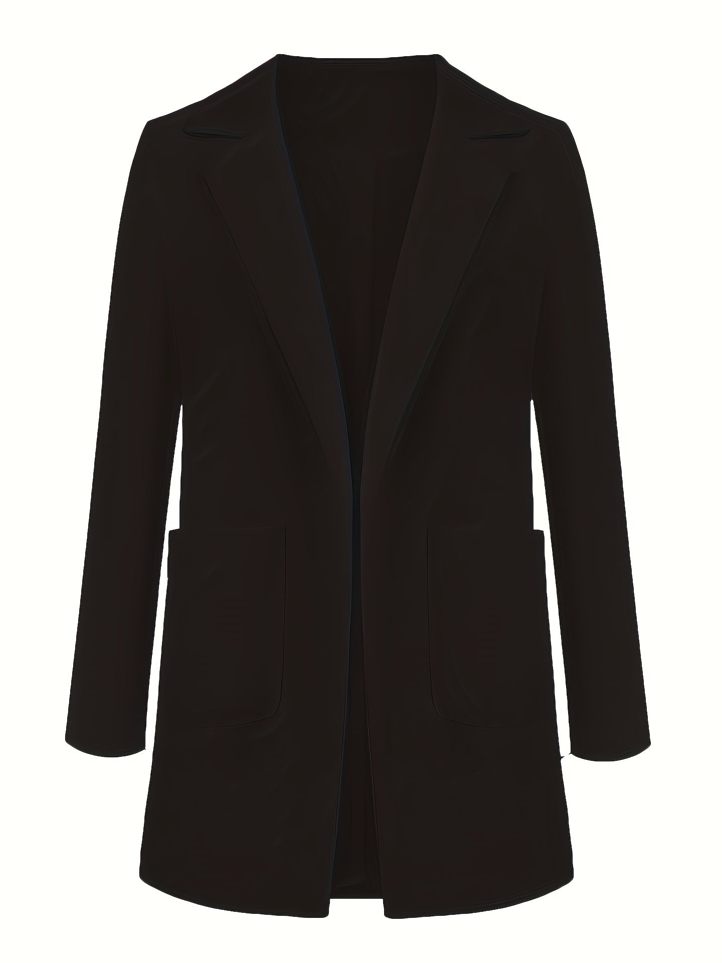 Solid Open Front Blazer, Elegant Lapel Long Sleeve Blazer.