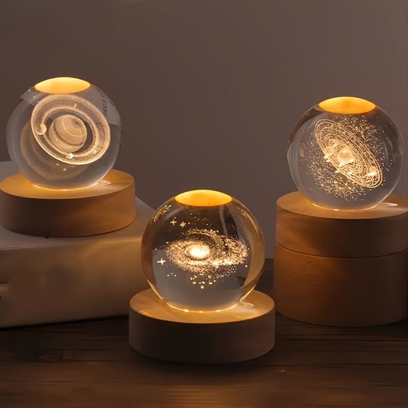 1pc 3D Crystal Ball Night Light with Yellow Warm Galaxy & Planet Pattern, Birthday Gift Idea