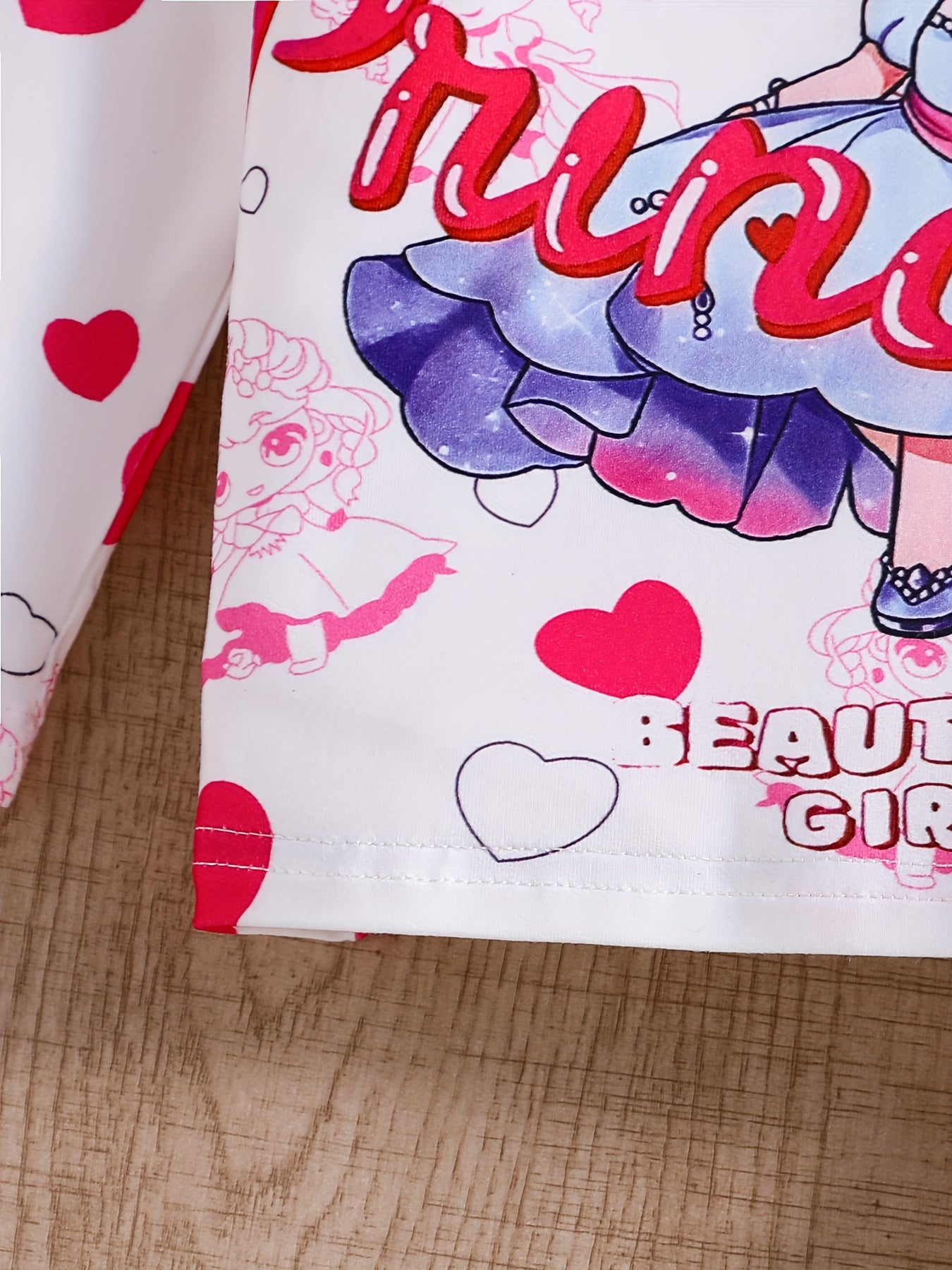 Girls' 2-Piece Pajama Set, Fashionable Princess Heart Print, Long Sleeves .
