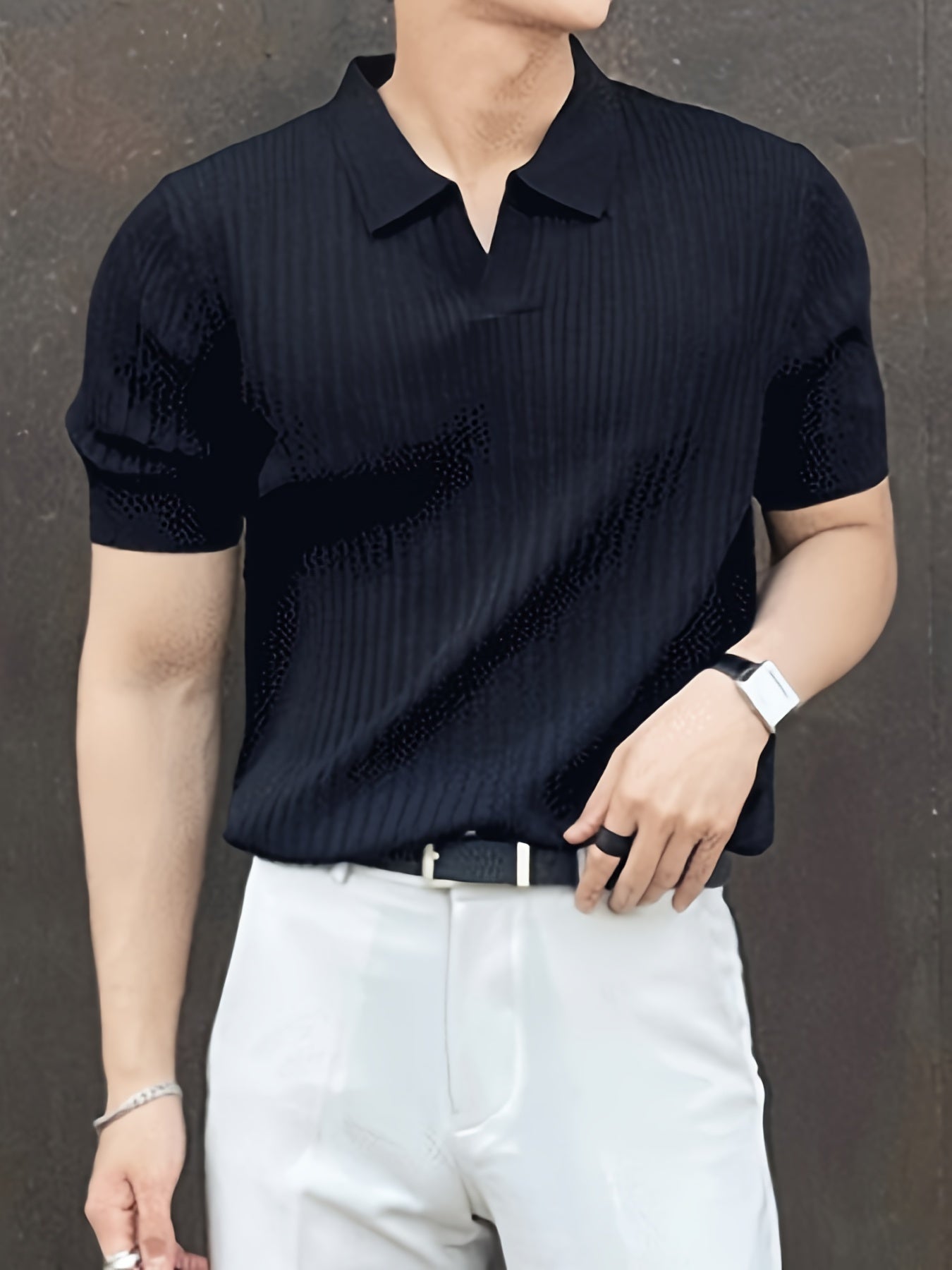Men's Stripe Pattern Sweater, Casual Breathable Medium Stretch .