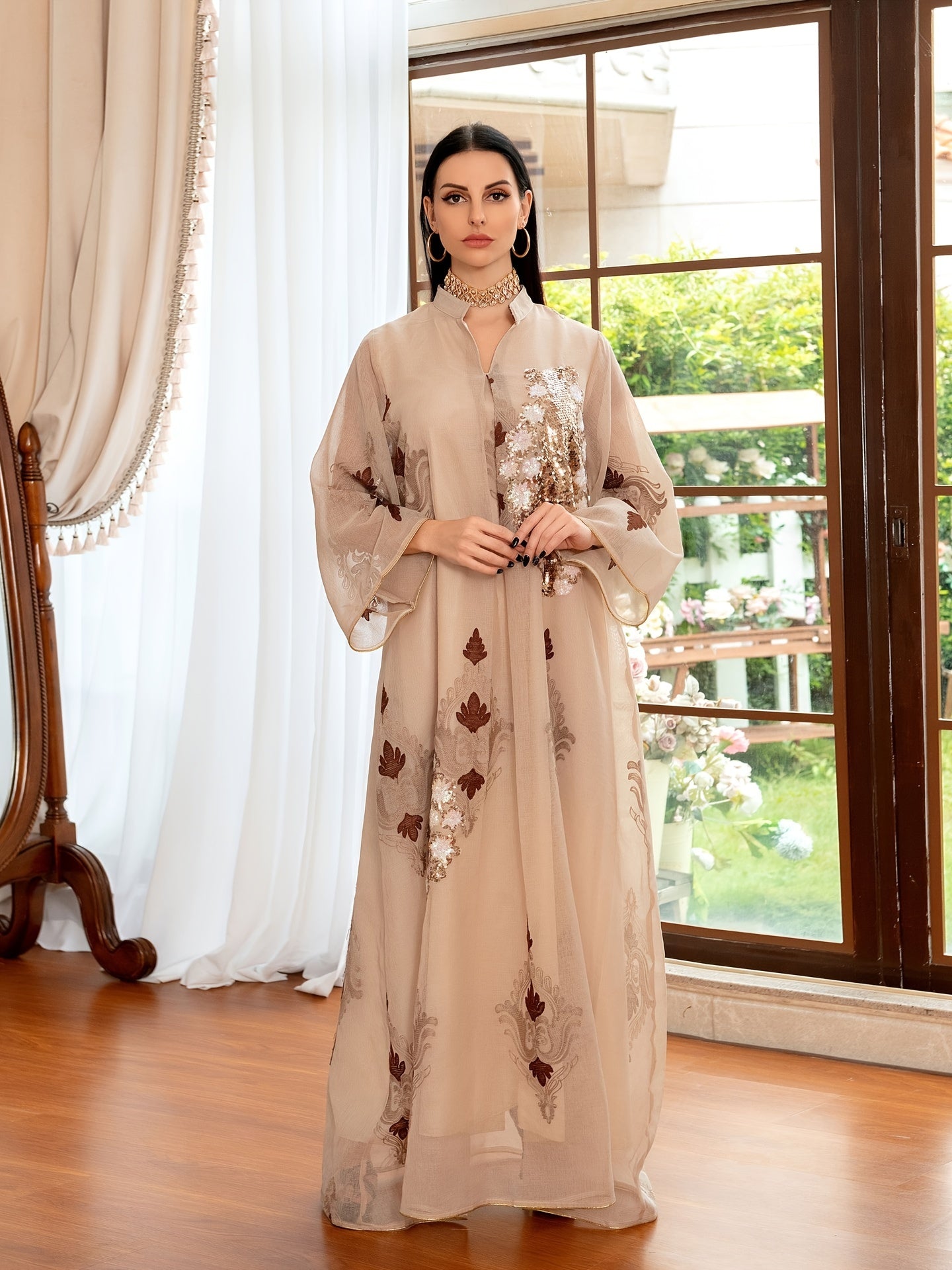 Ramadan Contrast Sequin Maxi Kaftan Dress, /MH