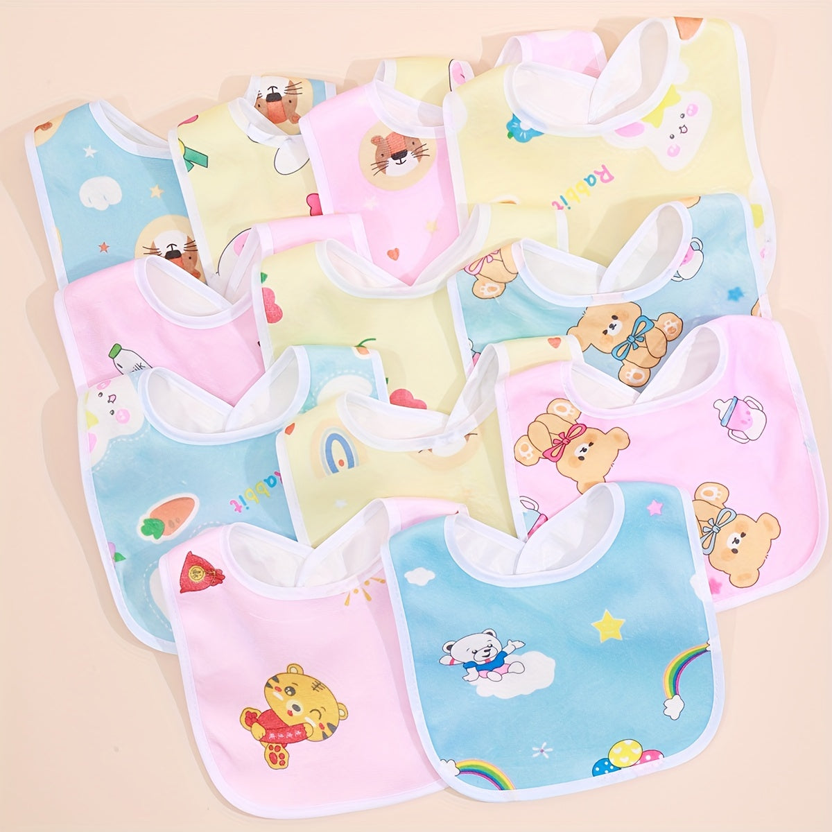 5pcs/8pcs Random Pattern Pink Blue Yellow Series Baby Cotton Feeding Bibs, Newborn Waterproof Cute Bib Easter Gift