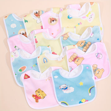 5pcs/8pcs Random Pattern Pink Blue Yellow Series Baby Cotton Feeding Bibs, Newborn Waterproof Cute Bib Easter Gift