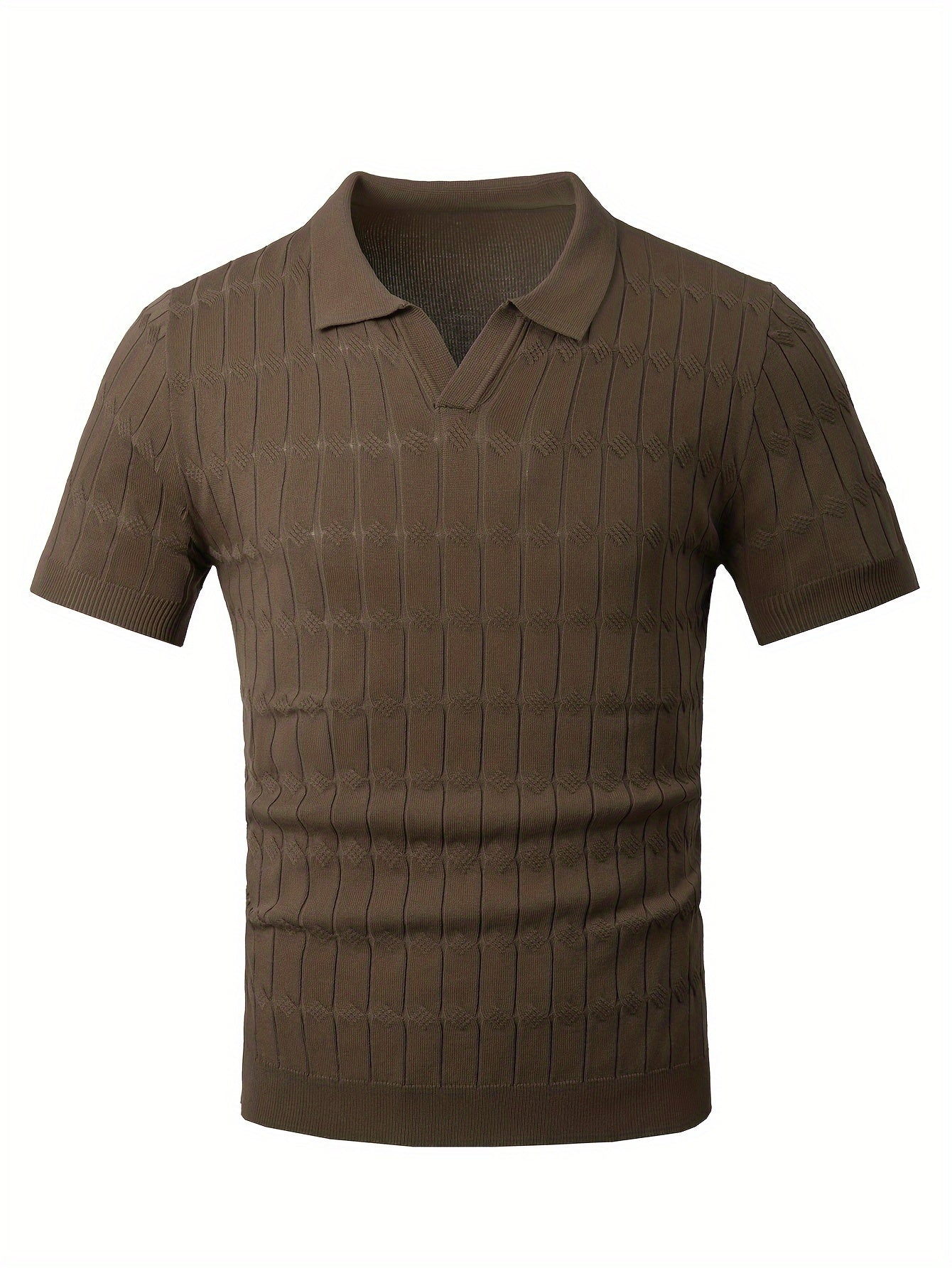 Chic Knit Shirt, Men's Casual Lapel Mid Stretch V-Neck Pullover Sweater