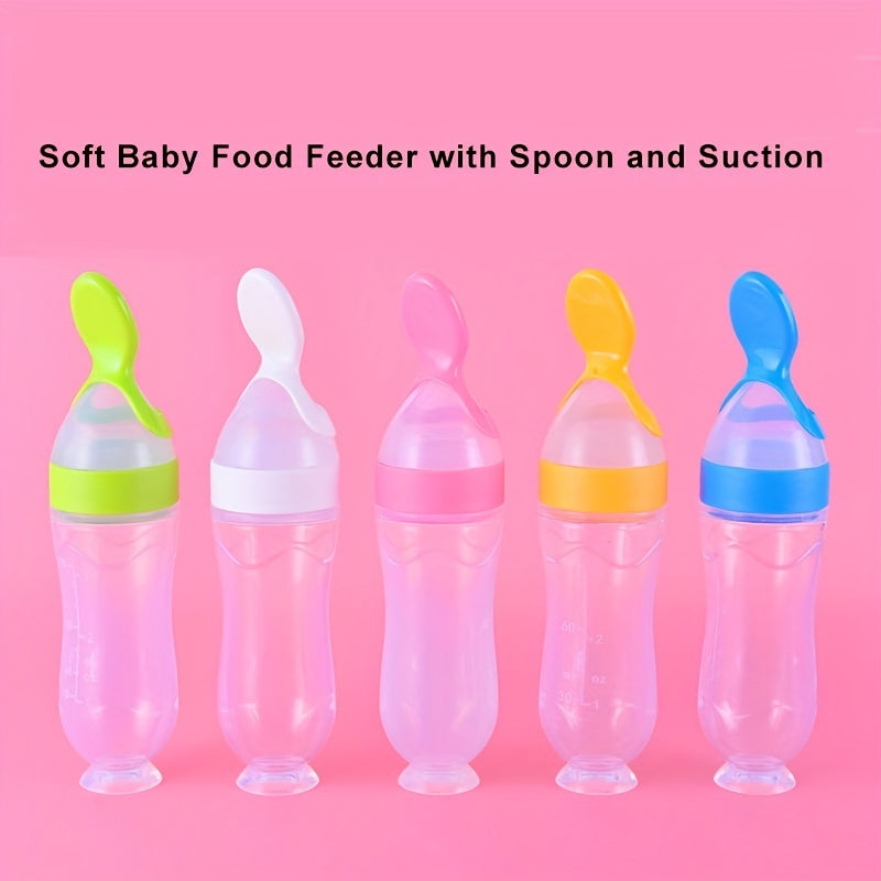 Food Feeder, Silicone Feeding Bottle With Spoon And Suction, Food Processor, 90ml Food Rice Paste Spoon Tableware, Halloween, Thanksgiving, Christmas Gift Easter Gift
