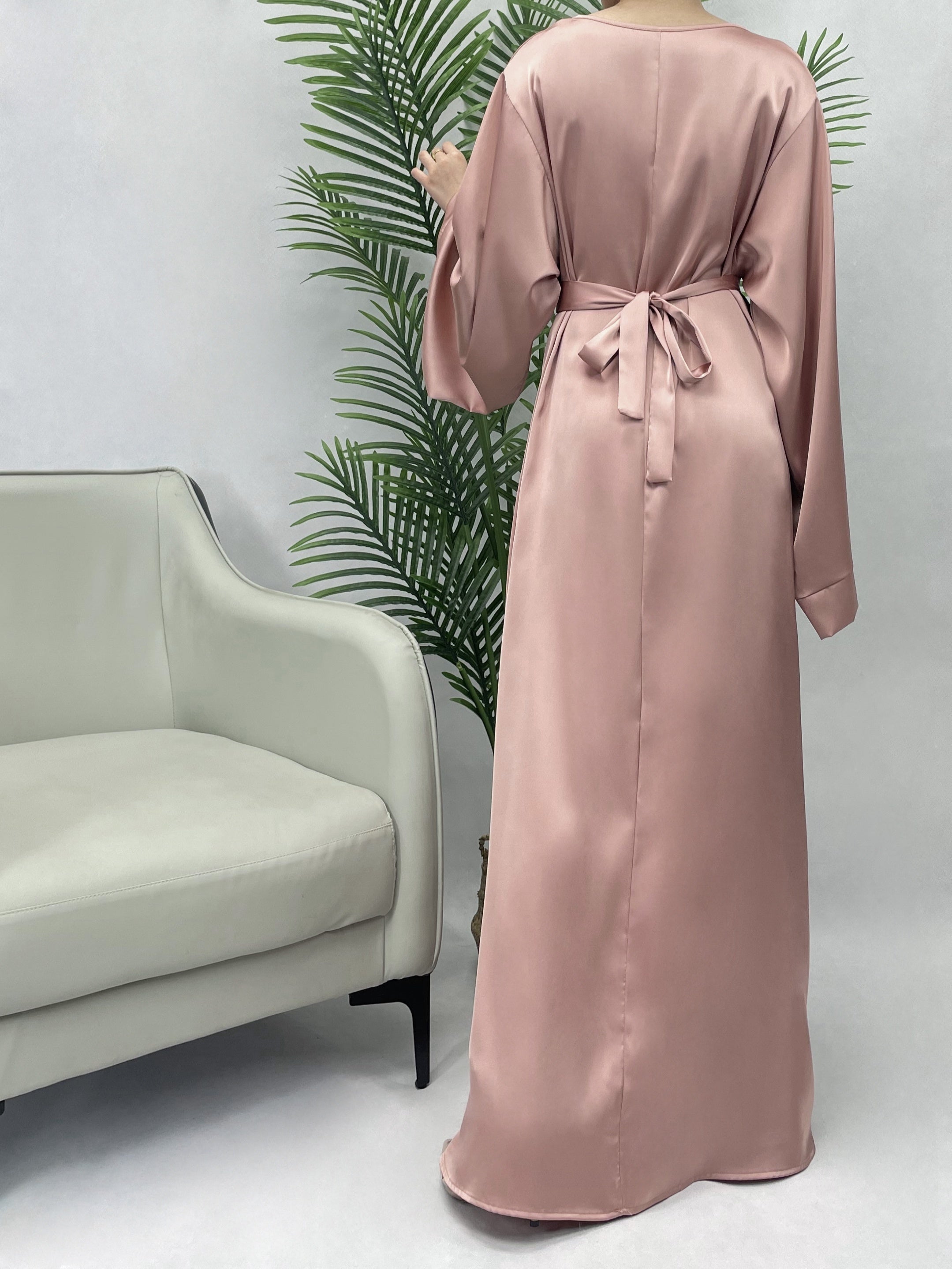 Solid Maxi Kaftan Abaya, Modest Crew Neck Long Sleeve ./MH