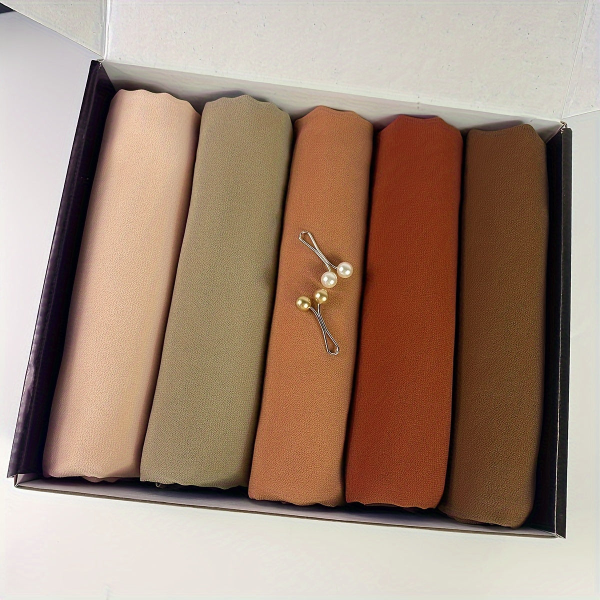 1box Solid Color Chiffon Hijab And Hijab Pins Thin Breathable Sunscreen Scarves'/MH