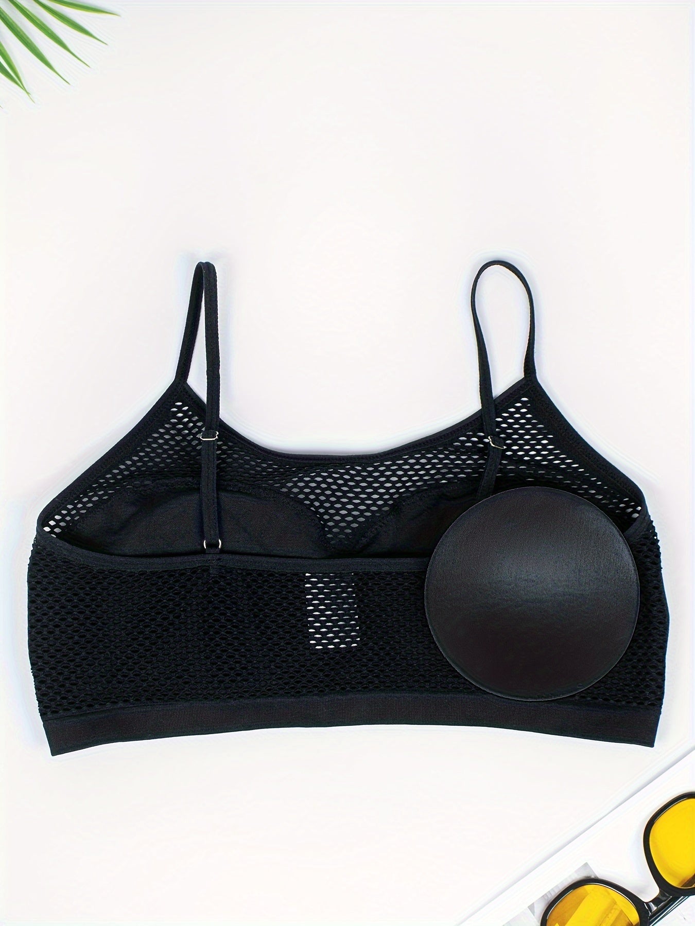 1pc Solid Color Hollow Stretch Mesh Tank Top Bra ./MH