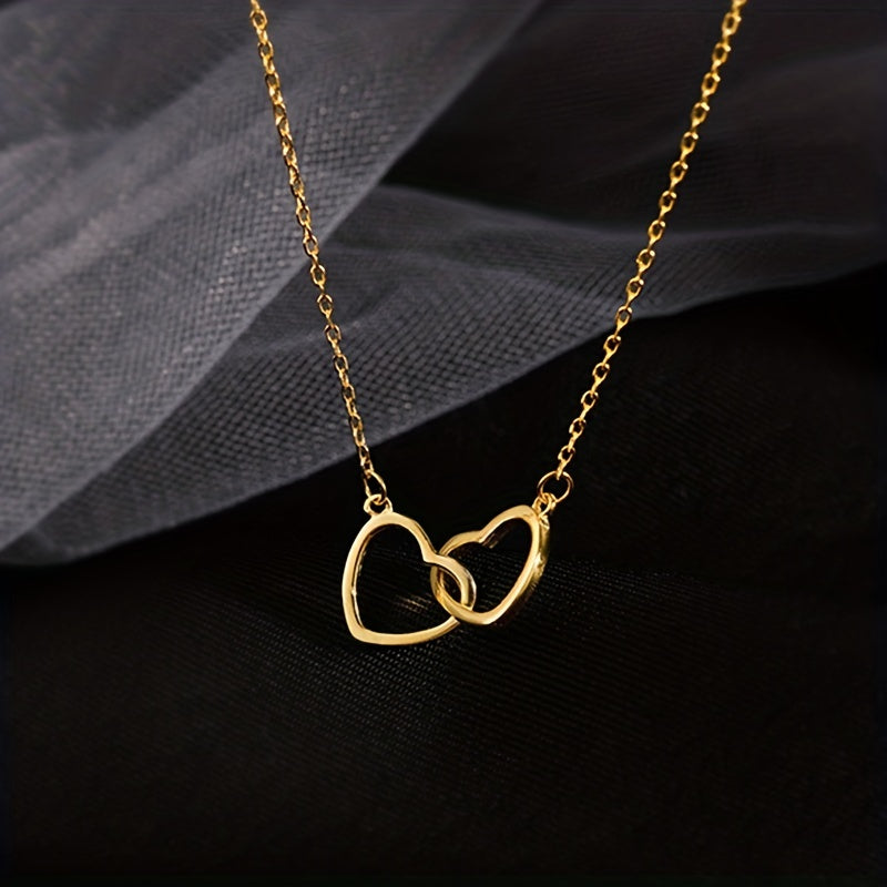 1pc, Double Peach Heart Necklace - Stylish Metal Alloy Jewelry for Women, Perfect for Mother's Day, Valentine's Day, and Birthdays - Clothing Accessory and Festival Gift
