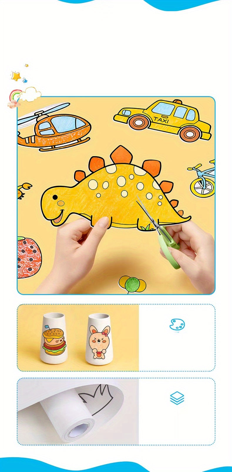 Doodle Painting Roll, Painting Paper Roll DIY Painting Painting Color Filling, Develop Imagination Painting Tools (Without Pen, Uncolored Painting Roll) Halloween/Christmas Gift Easter Gift