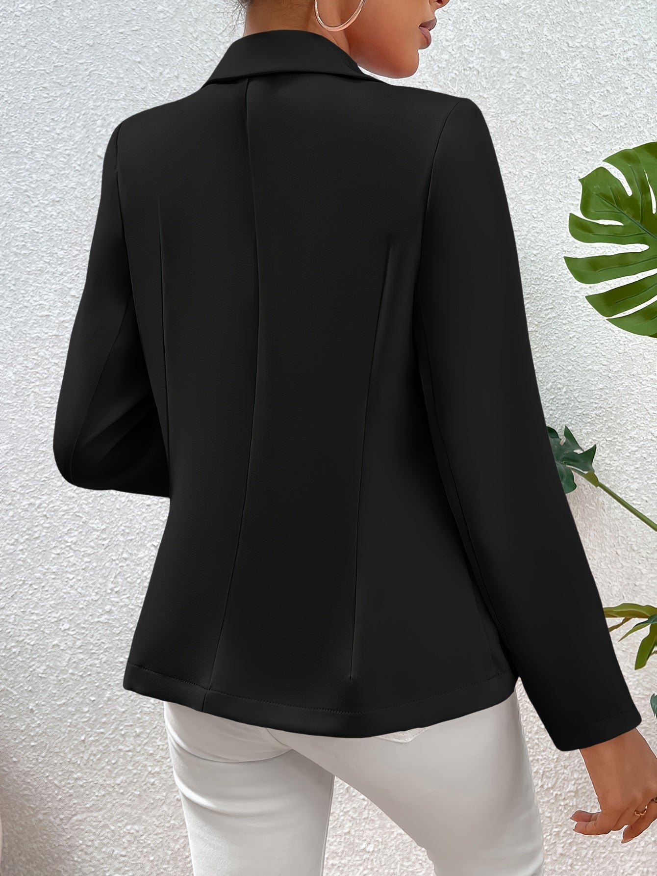 Solid Color Open Front Blazer, Elegant Lapel Neck Double Breasted.