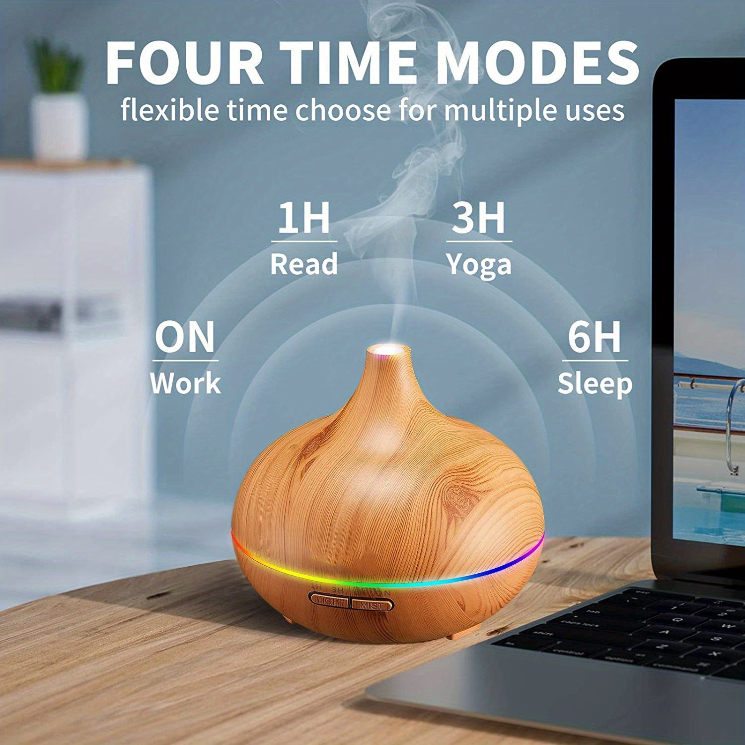 1pc Aroma Diffuser Essential Oil Large Room Office 550ml Wood Color USB Charge Essential Oil Diffusers Cool Mist Humidifier Super Quiet Ambient 7 Color LED Light Waterless Auto Off Aromatherapy Diffuser For Home Bedroom Gift