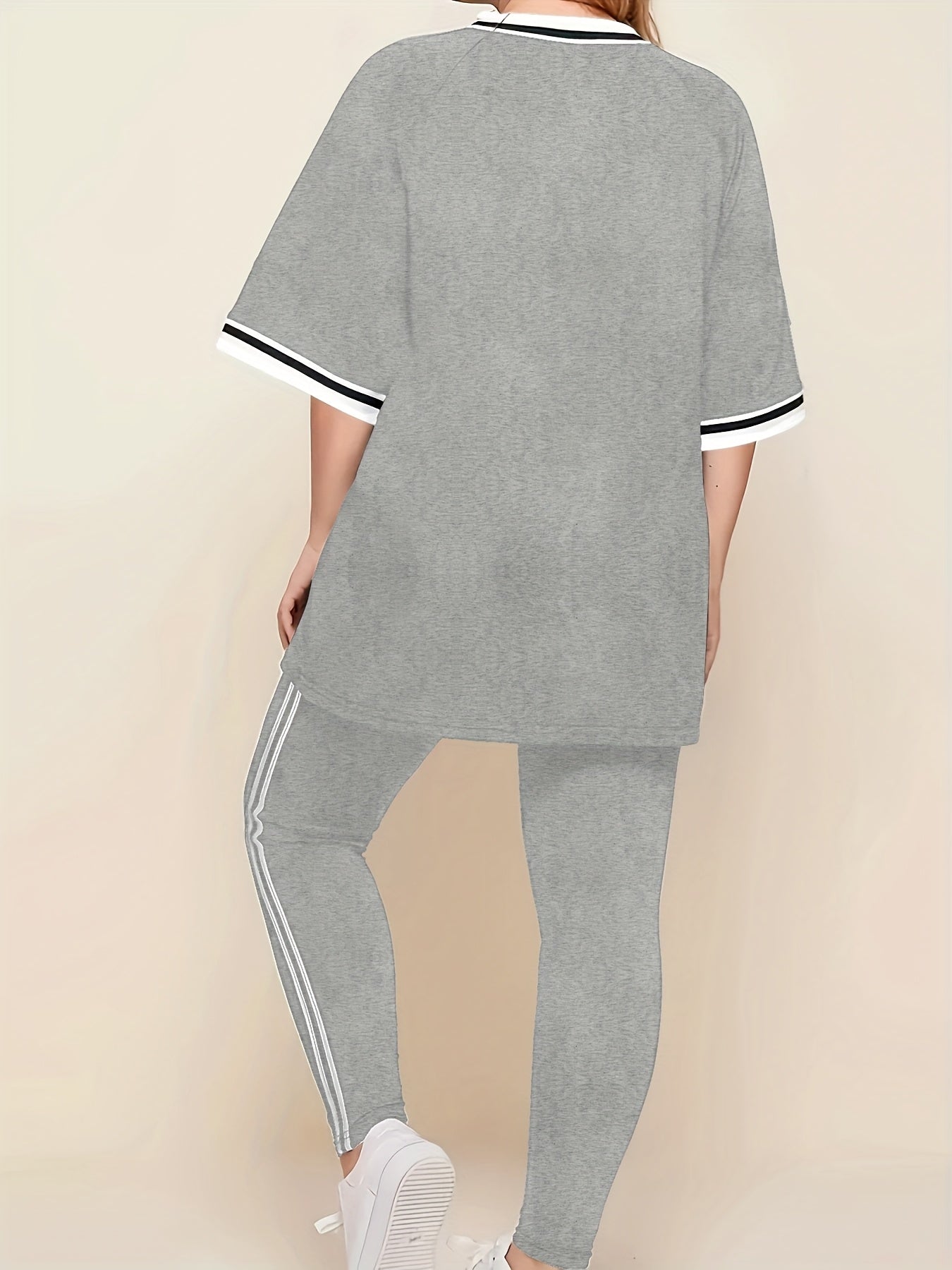 Women'S Plus Size Casual Lounge Set - Gray & White