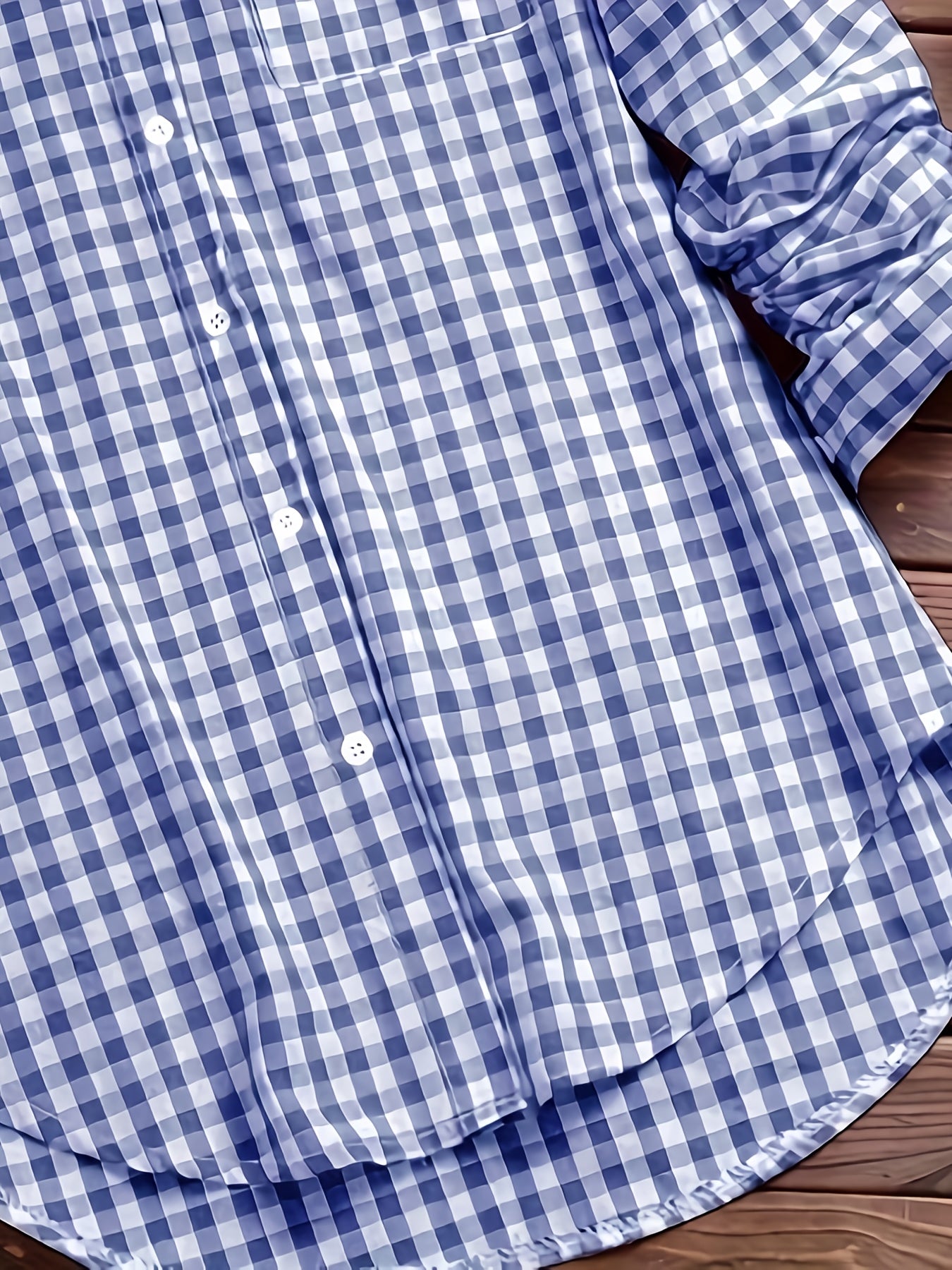 Women'S Casual Long Sleeve Gingham Check Shirt - Light Blue & White,