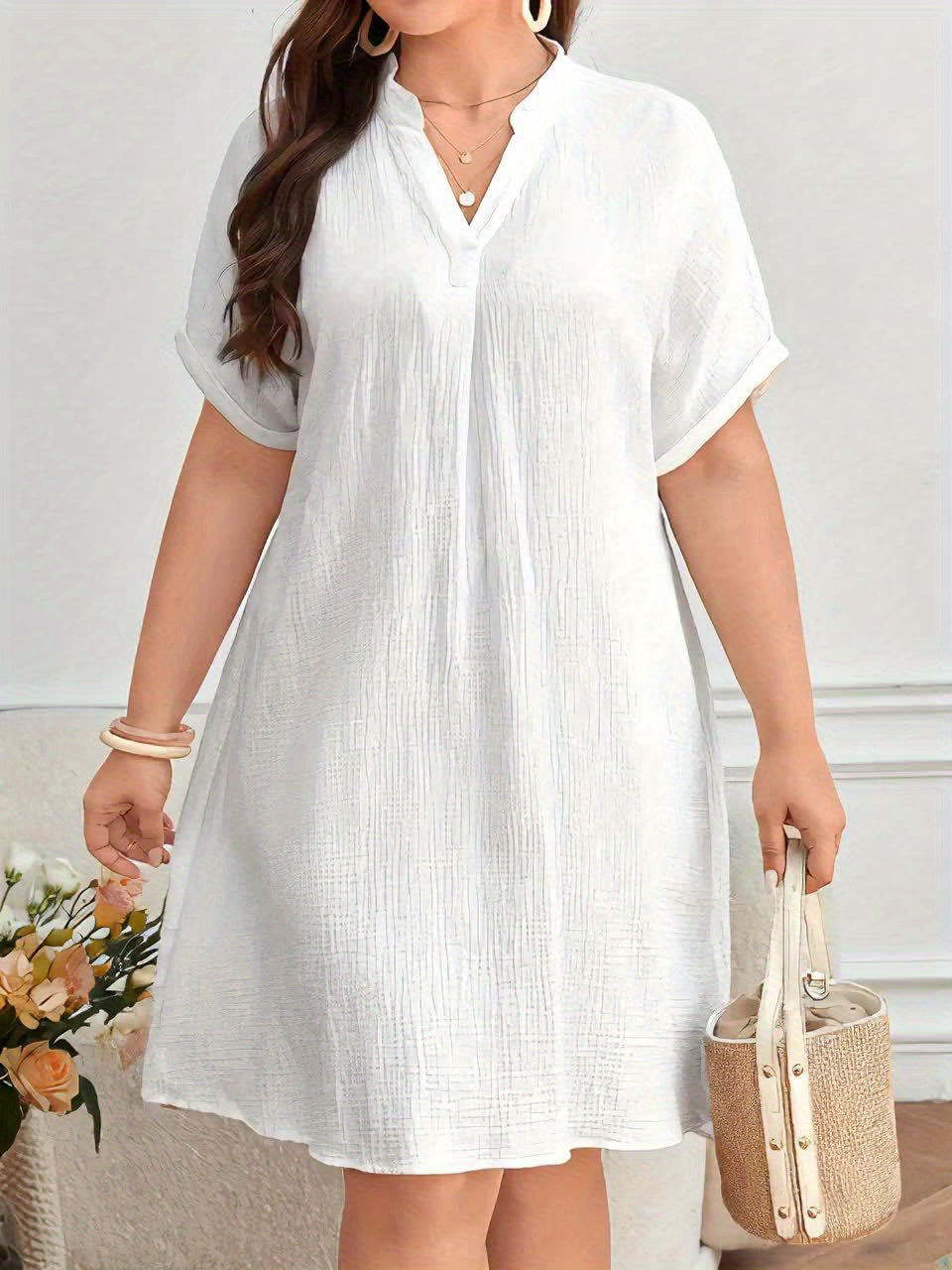 ZD8033-Ladies' Fashionable Elegant Plus Size Shirt Dress