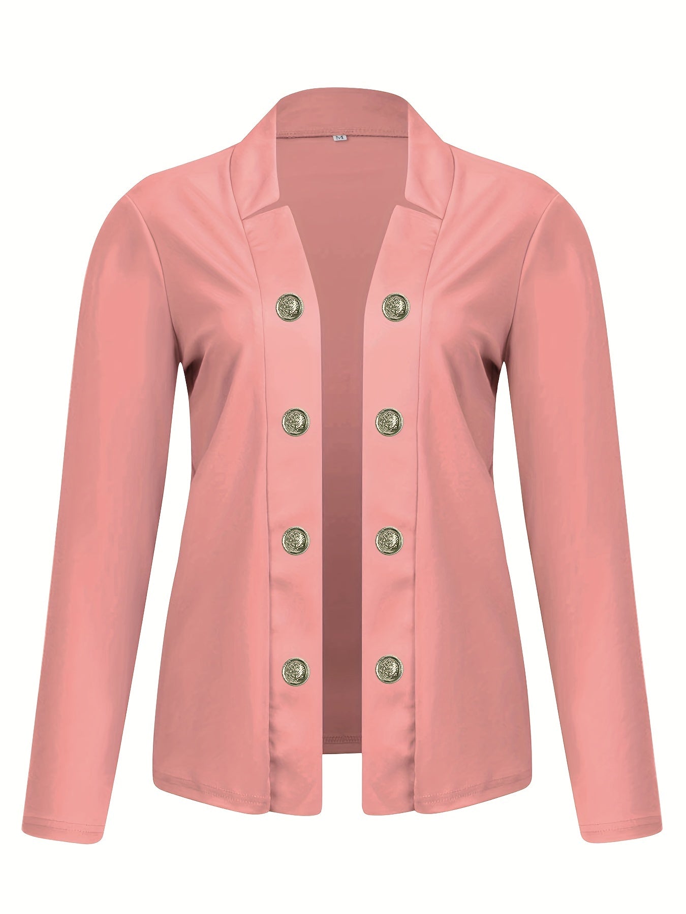 Button Decor Open Front Blazer, Casual Long Sleeve.