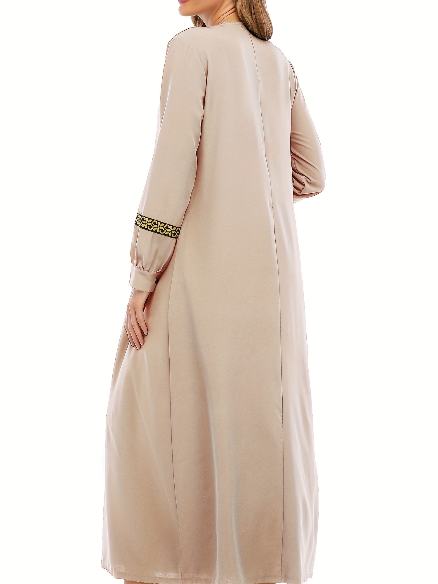 Contrast Trim Kaftan, Elegant Long Sleeve Maxi Length Dress, /MH