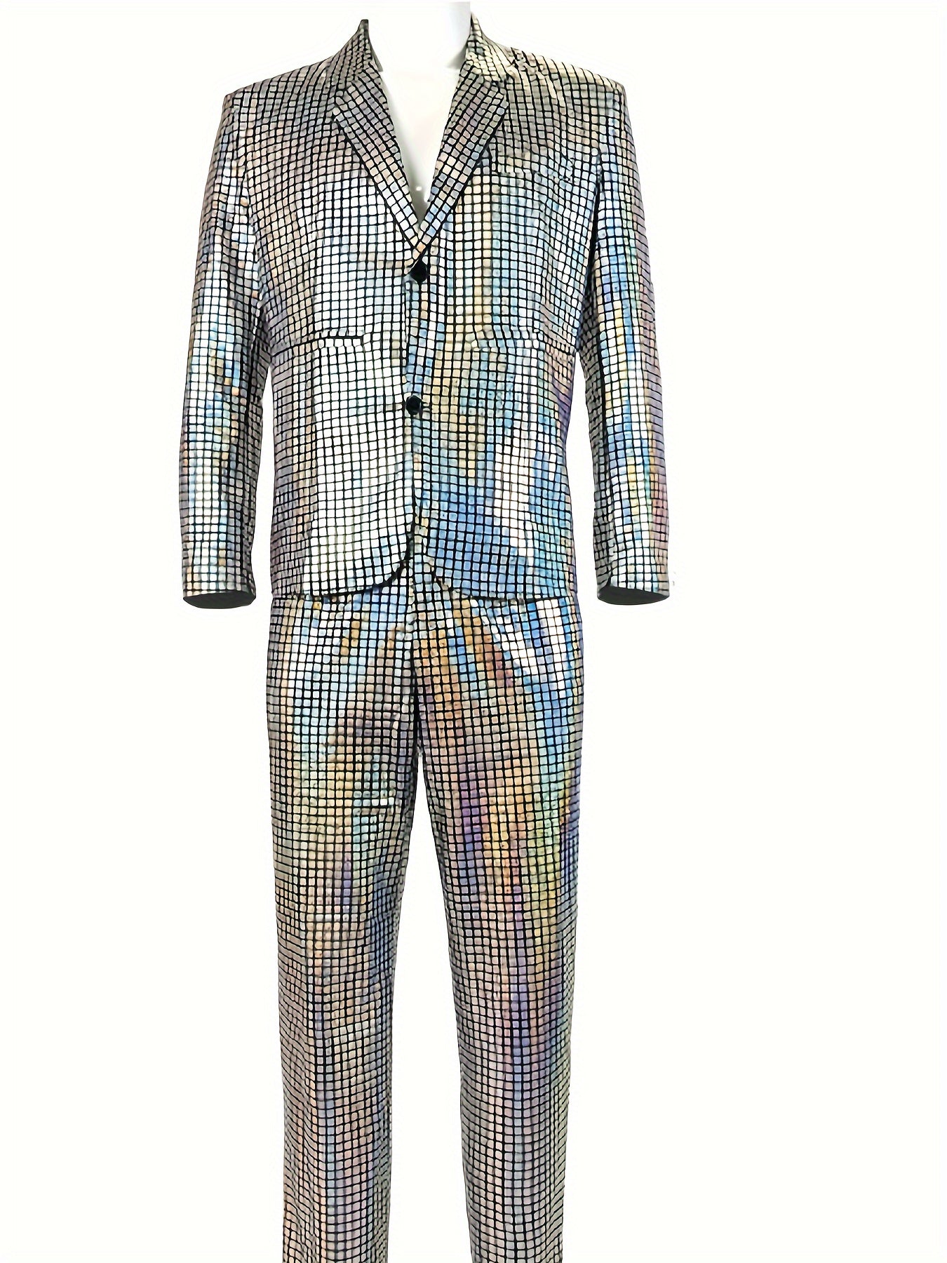 Chic Plaid Pattern Shiny Blazer, Men's Casual Two Button.