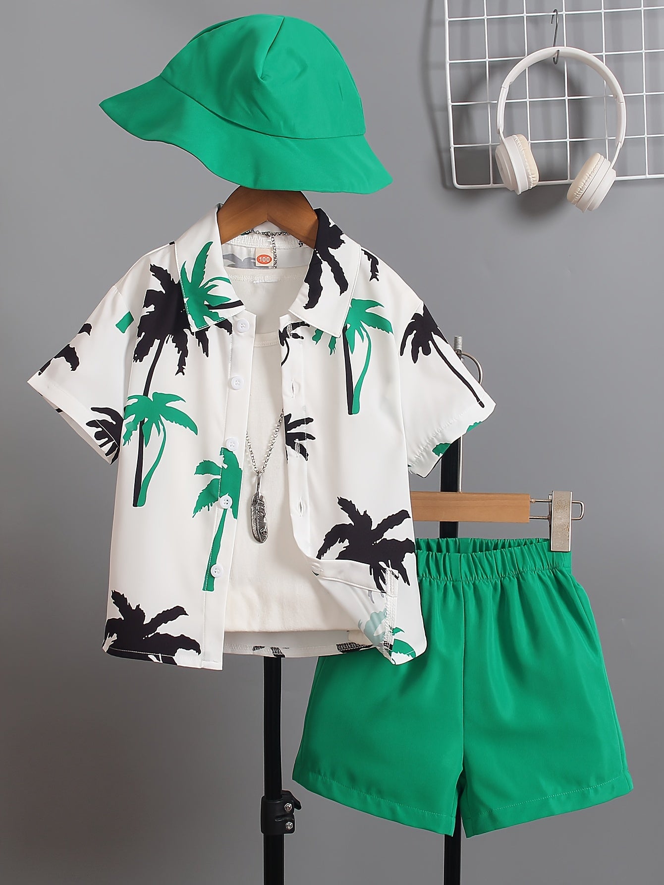 3pcs Boys Casual Coconut Tree Graphic Print Short Sleeve.