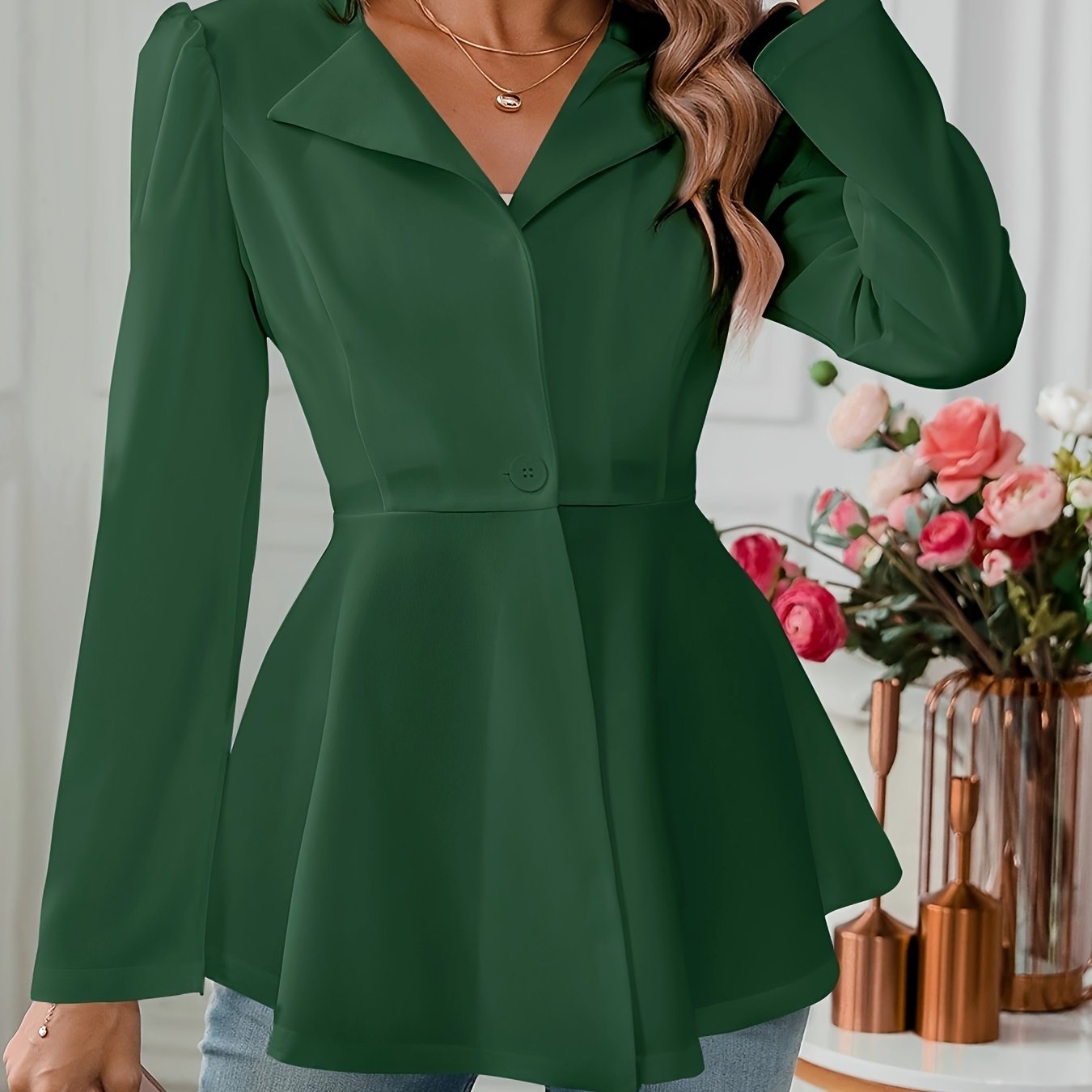 Notched Collar Flare Blazer, Elegant Long Sleeve Button Front Coat,