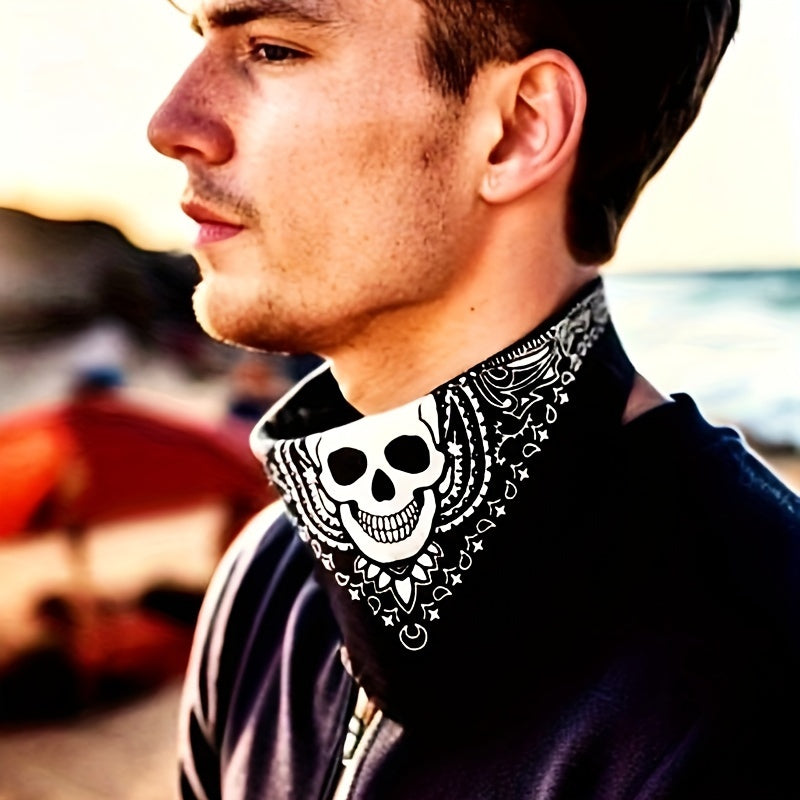 Vintage Skull & Floral Print Cotton Square Scarf - Black, Red & White, Hip-Hop Style, Ideal for Father'S Day Gift, 48.01cm x 48.01cm, Hipster Accessory | Skull Floral Design | Woven Texture