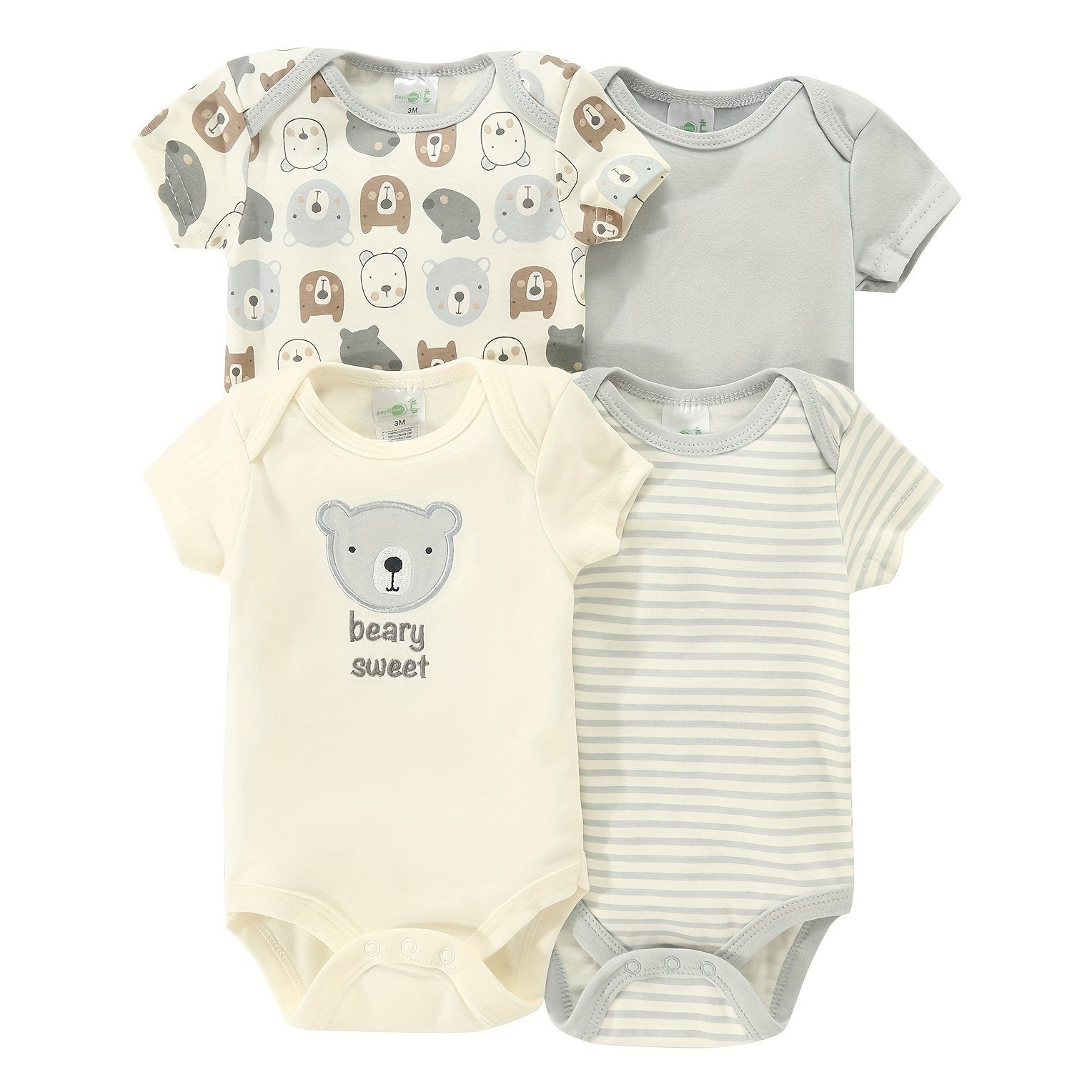 Newborn Baby Short Sleeve One-Piece Suit 4pcs Set .