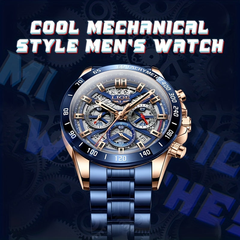 Luxe Timepiece Master - Top-Brand Luxury Quartz Chronograph Watch for Men with Hollowed-Out Design, Business Fashion Sports Style, Ideal Gift Choice for Him